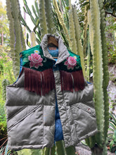vintage down rose fringe puffer vest