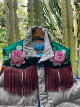 vintage down rose fringe puffer vest