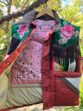 serape and roses down puffer vest