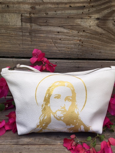 Golden Jesus leather pouch