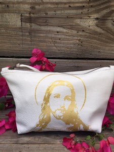 Golden Jesus leather pouch